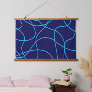 Tapisserie Suspendue Art de ligne dans les bleus contrastés