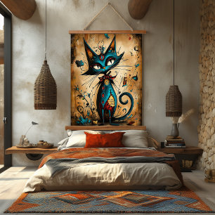 Tapisserie Suspendue Art de personnage de chat abstrait excentrique