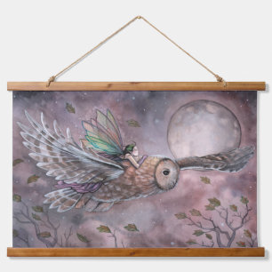 Tapisserie Suspendue Art fantastique de fée volant et de hibou