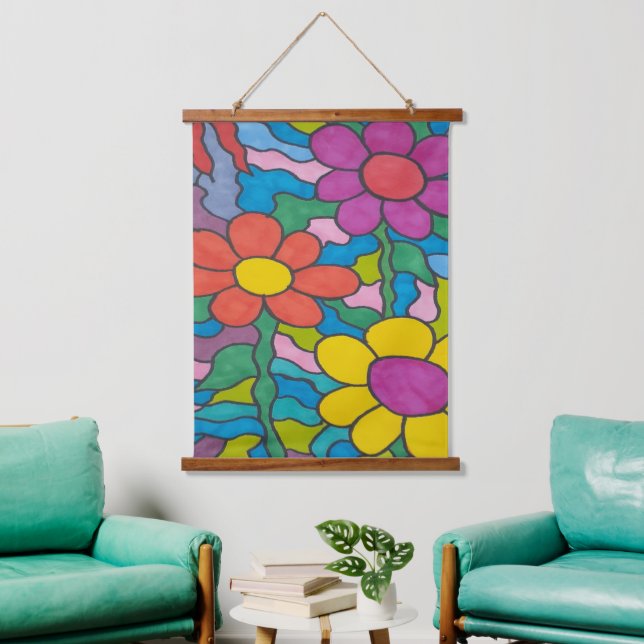 Tapisserie Suspendue Art Fleur Hippie Rétro (Salon)