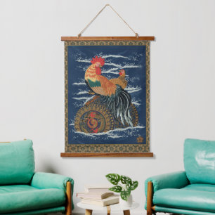 Tapisserie Suspendue Art japonais vintage représentant un coq dragon