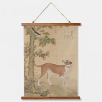 Art vintage du lévrier chinois et de l'oiseau
