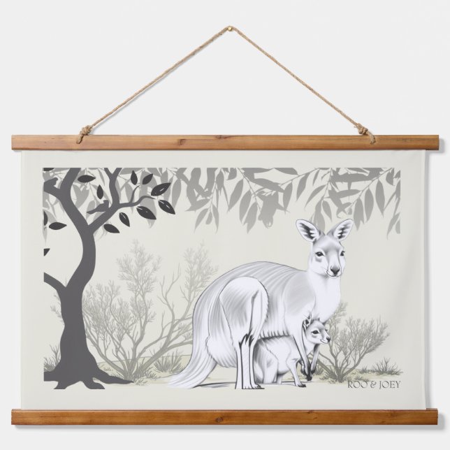 Tapisserie Suspendue Australian Kangaroo with her baby Joey (Devant)