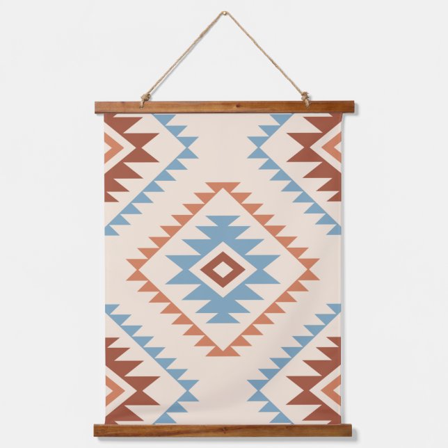 Tapisserie Suspendue Aztec Style Motif Lg Motif Bleu Crm Terracottas (Recto)