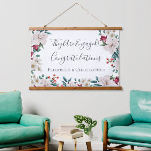 Tapisserie Suspendue Bannière de fiançailles florale verte rose foncé r