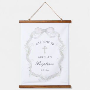Tapisserie Suspendue Baptême Bienvenue Baby's Breath Ruban Blanc