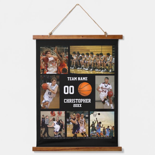 Tapisserie Suspendue Basket-ball photo collage personnalisé noir (Recto)