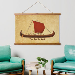Tapisserie Suspendue Bateau viking à voile rouge II