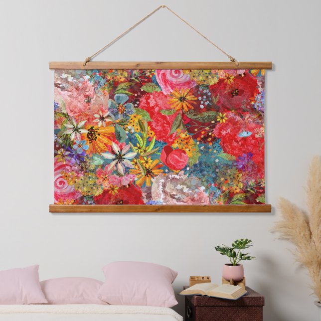 Tapisserie Suspendue Beau motif floral Abstrait coloré brillant (Chambre à coucher)