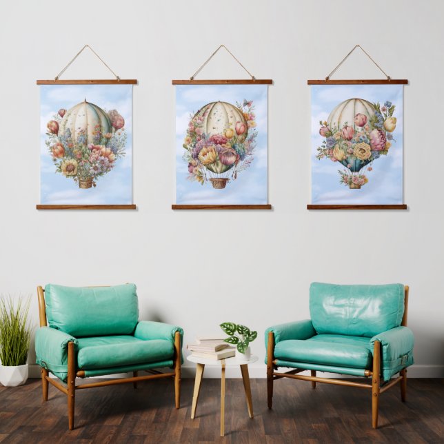 Tapisserie Suspendue Beaux Ballons et fleurs Vintages à air chaud (Salon)