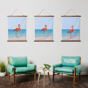 Tapisserie Suspendue Beaux flamants sur la plage