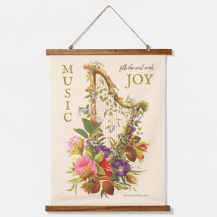 Tapisserie Suspendue Belle harpe vintage à fleurs Musique citation CC12