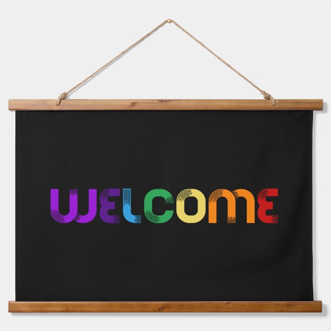 Tapisserie Suspendue Bienvenue drapeau arc-en-ciel LGBT (Devant)