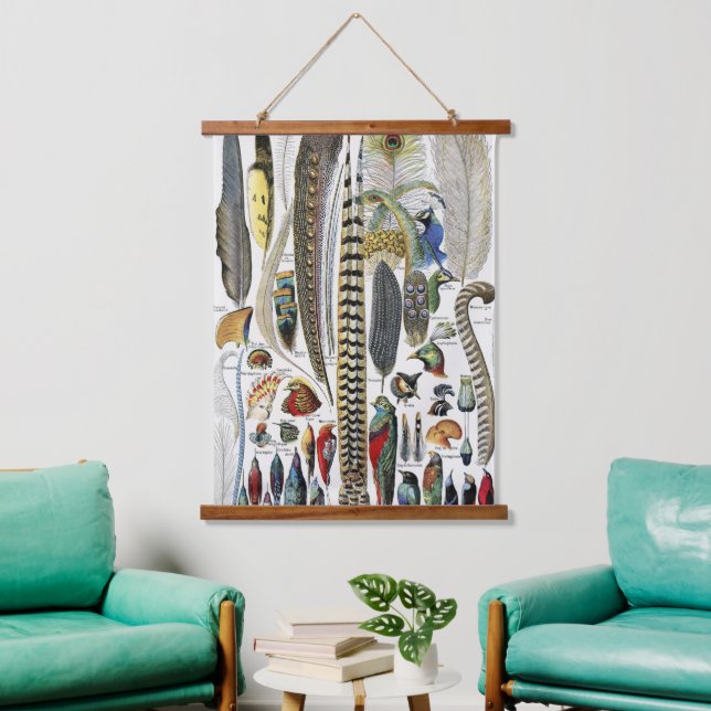 Tapisserie Suspendue Bird Feather Wildlife Antique Feathers Art Nouveau (Salon)
