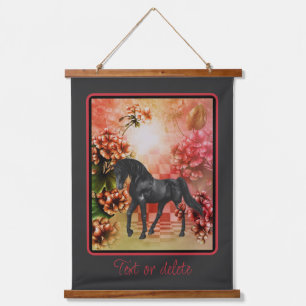 Tapisserie Suspendue Black Horse Flowers Imaginaire Art Personnalisé