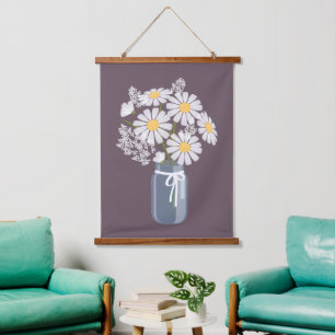 Tapisserie Suspendue Blancs Mason Jar sur Dark Purple