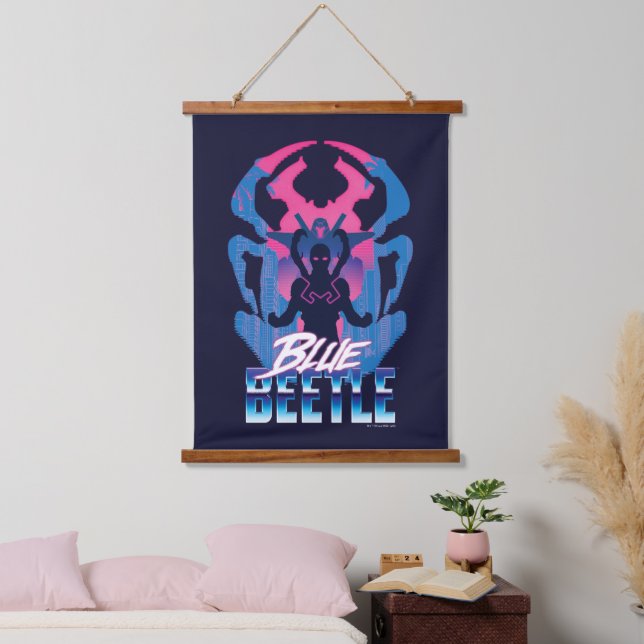 Tapisserie Suspendue Bleu Beetle Rétrowave contre graphique (Chambre à coucher)