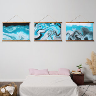 Tapisserie Suspendue Bleu et Marbre blanc torrents et bulles