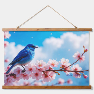 Tapisserie Suspendue Blue Bird on Cherry Blossom Branch