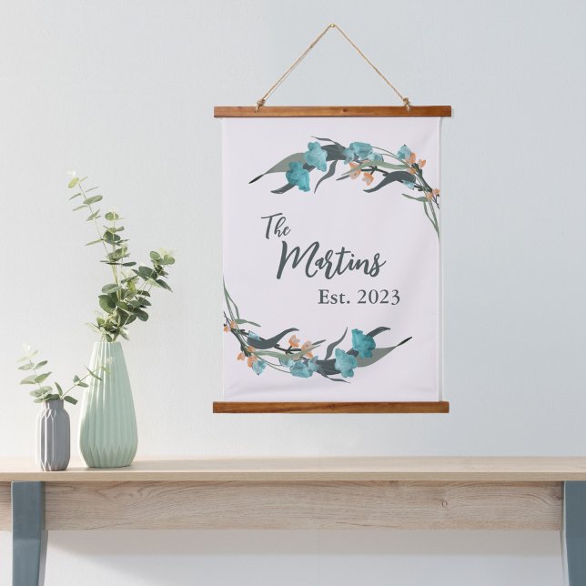 Tapisserie Suspendue Blue Floral Custom Family Date d'établissement (Créateur téléchargé)