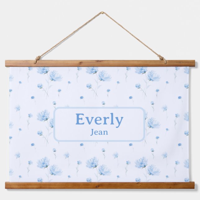 Tapisserie Suspendue Blue Floral Nom personnalisé Décor Baby Nursery (Devant)