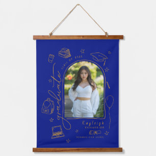 Tapisserie Suspendue Blue Gold Retro Photo Graduation Keepsaké
