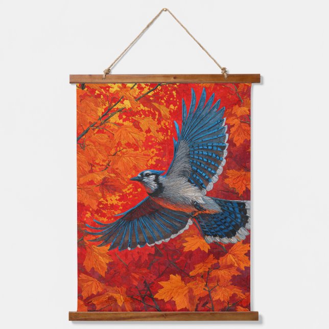 Tapisserie Suspendue Blue Jay Autumn Leaves Nature Tapestry (Recto)