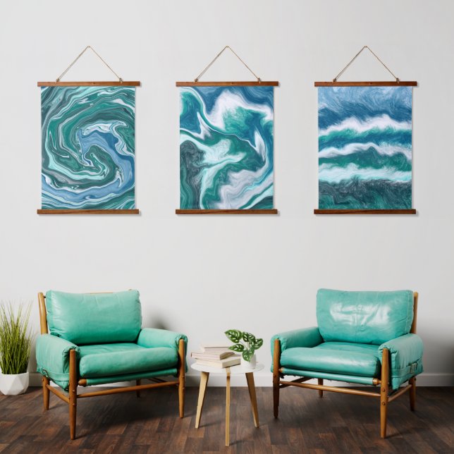 Tapisserie Suspendue Blue Ocean Waves Abstrait Fluid Art (Salon)