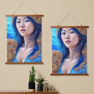 Tapisserie Suspendue Blue Woman Portrait Abstrait Imaginaire Art