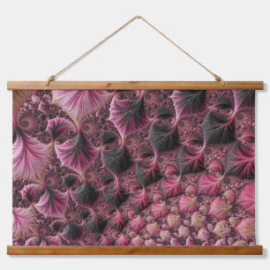 Tapisserie Suspendue Boho Funky Éclectique Rose Noir Abstrait Fractal