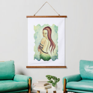 Tapisserie Suspendue Boho Mermaid Aquarelle Vert