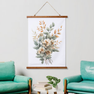 Tapisserie Suspendue Boho Vert Sauge Beige Terracotte Botanique Floral