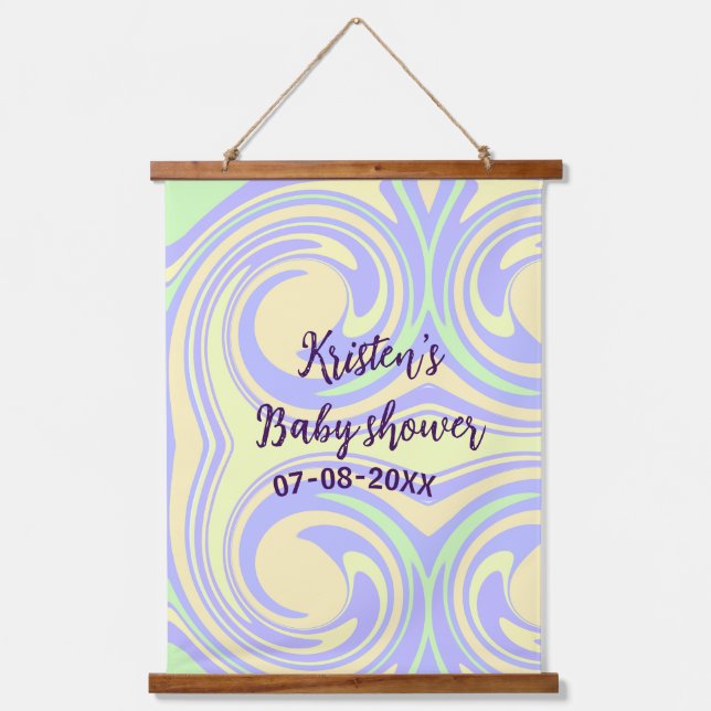 Tapisserie Suspendue Boho violet vert baby shower marbre rustique moder (Recto)