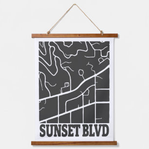 Tapisserie Suspendue Boulevard Sunset - Carte de rue Dark Minimal Art