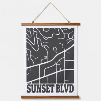 Tapisserie Suspendue Boulevard Sunset - Carte de rue Dark Minimal Art