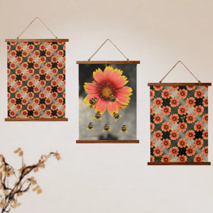 Tapisserie Suspendue Bourdons et fleurs de Gaillardia Bohème Chic