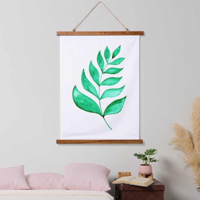 Tapisserie Suspendue Branche d'aquarelle simple - vert (Chambre à coucher)