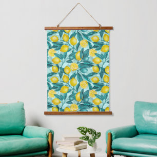 Tapisserie Suspendue Branches de citron bleu et jaune