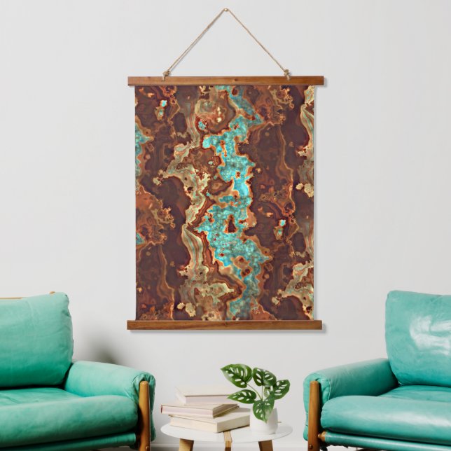 Tapisserie Suspendue Brown Aqua Turquoise Turquoise Green Geode Marble  (Salon)