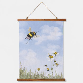 Tapisserie Suspendue Bumblebees et marguerites Peinture à l'aquarelle