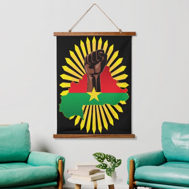 Tapisserie Suspendue Burkina Faso Carte, drapeau et première révolution (Salon)