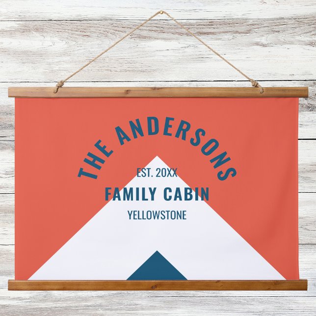 Tapisserie Suspendue Cabine de famille Nom personnalisé Red Navy Retro (Créateur téléchargé)
