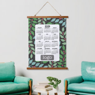 Tapisserie Suspendue Calendrier avec logo - Botanique Bleu Vert