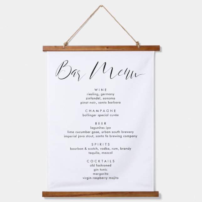 Tapisserie Suspendue Calligraphie moderne Mariage Boissons Bar Menu (Recto)