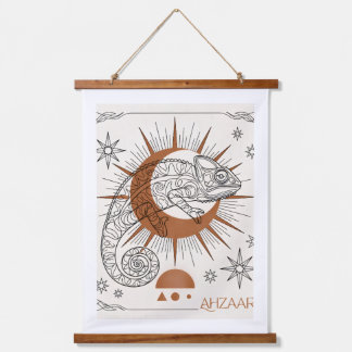 Tapisserie Suspendue Caméléon Boho Soleil et Étoiles Art Reptile