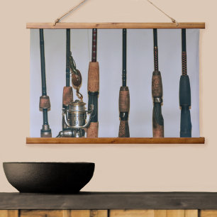 Tapisserie Suspendue Canne à pêche et Moulinet Photographie Rustique