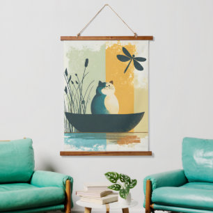 Tapisserie Suspendue Canot de chat blanc minimaliste Abstrait Lake Chub