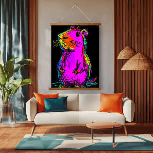 Tapisserie Suspendue Capybara Art Pop Néon : Vibrant et Original