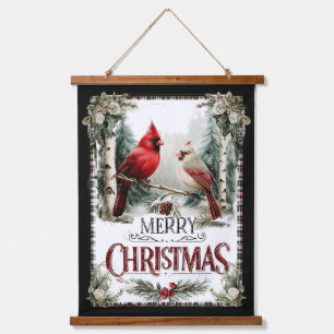 Tapisserie Suspendue Cardinaux sur bouleau – Joyeux Noël rustique