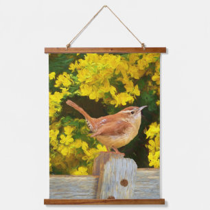 Tapisserie Suspendue Carolina Wren Peinture - Art d'Oiseaux sauvages d'